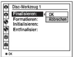 SONY MVC-CD500 - Wählen Sie (disc-Werkzeug 1) mit ▲/▼ der Steuertaste, und drücken Sie dann ▶. Wählen Sie [Finalisieren] mit ▲, und drücken Sie dann ▶. - 1