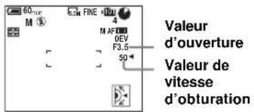60µm M 4 FINE 40µ 4 MAFED 0EV F3.5 50° Valeur d'ouverture Valeur de vitesse d'obturation