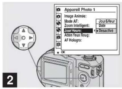 Apparell Photo 1 Image Animée: Mode AF: Zoom Intelligent: Jour/Heur: Atten Yeux Roug: AF Hologra: OK Jour&Heur Date ■ Desactive 2