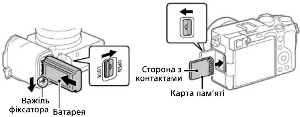 SONY ILCE-7C - Вставляння батареї (додається)/карти пам'яті (продається окремо) у фотоапарат - 1