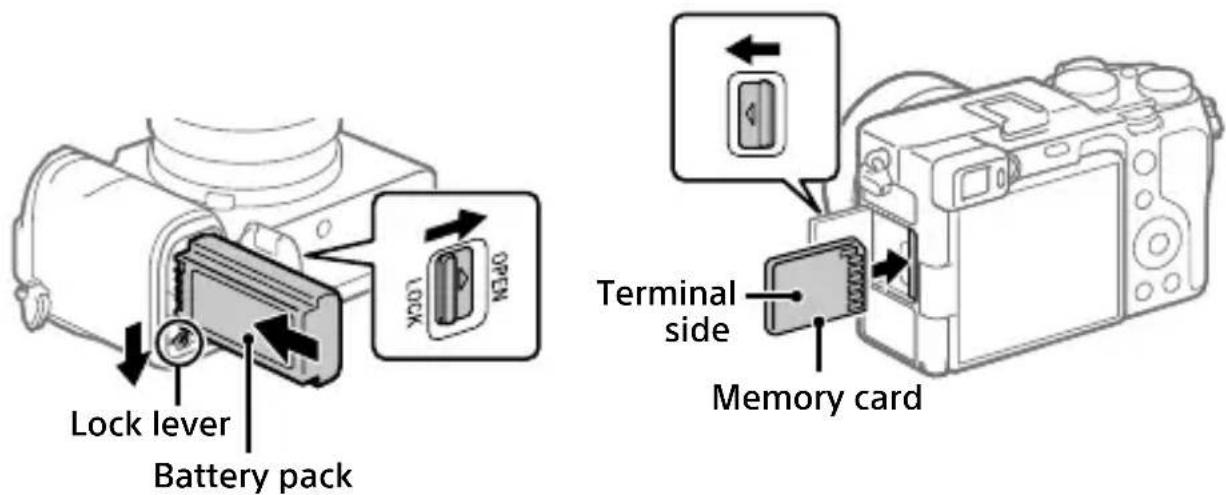 SONY ILCE-7C - Inserting the battery pack (supplied)/memory card (sold separately) into the camera - 1