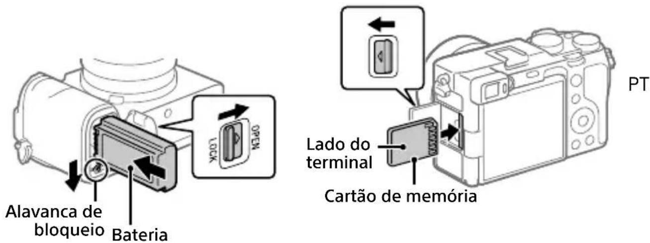 SONY ILCE-7C - Inserir a bateria (fornecido)/cartão de memória (vendido separadamente) na câmara - 1