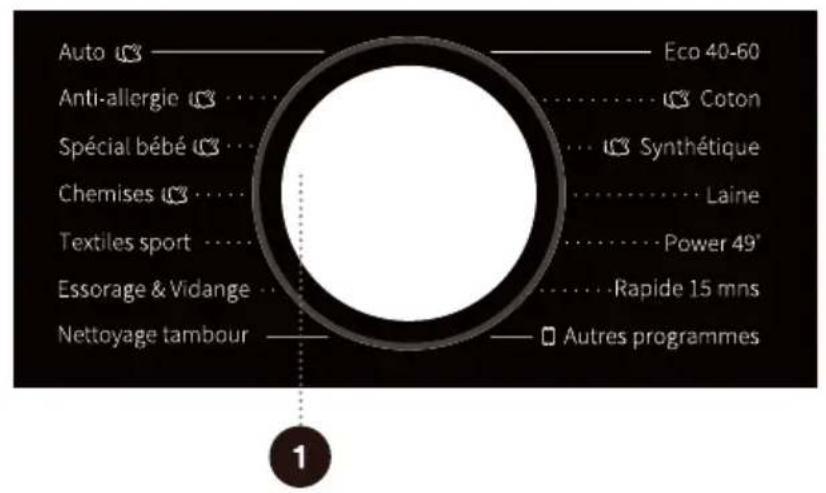 Auto Anti-allergie Spécial bébé Chemises Textiles sport Essorage & Vidange Nettoyage tambour Eco 40-60 Coton Synthétique Laine Power 49* Rapide 15 mns Autres programmes 1