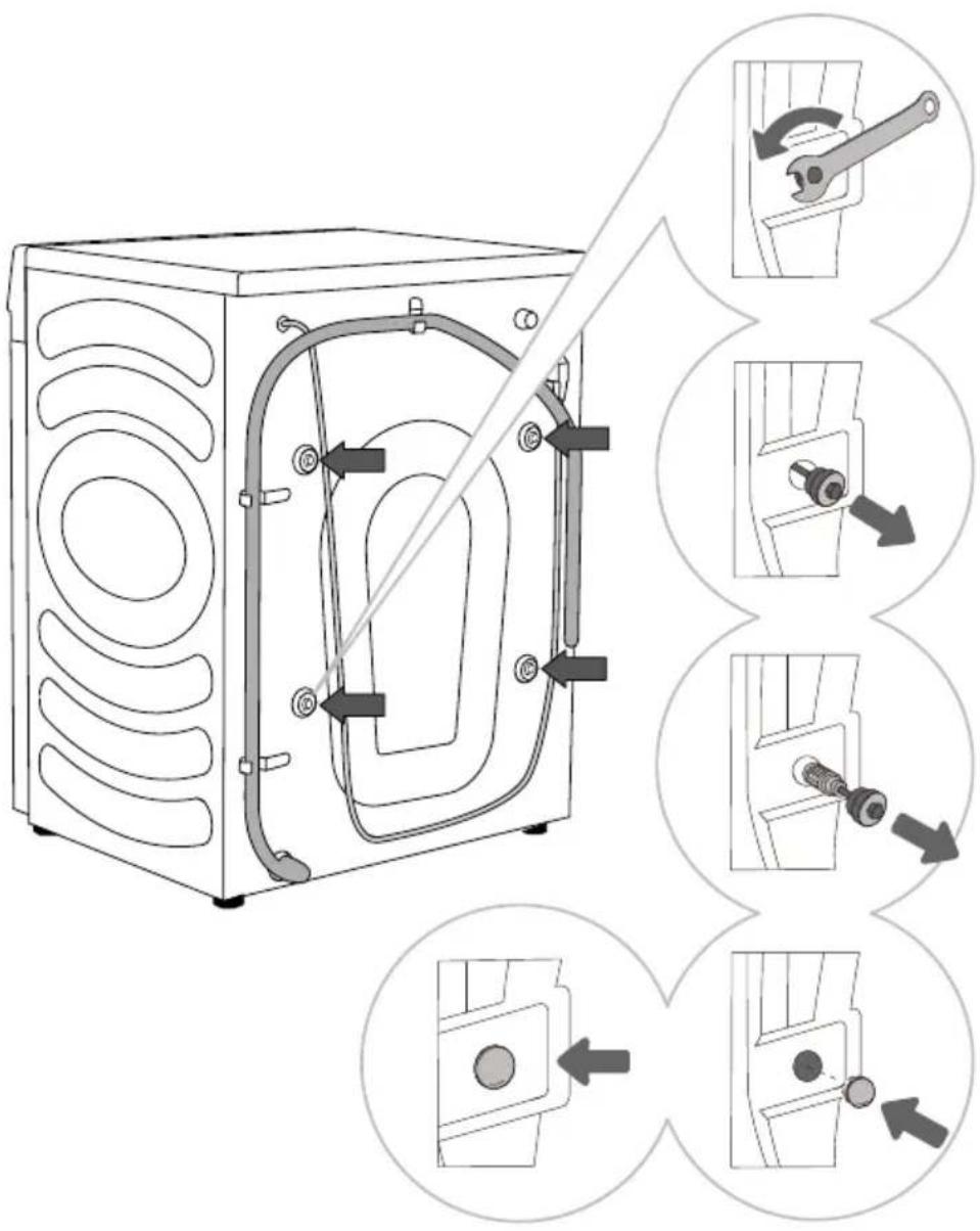 HISENSE WF5S1243BB1 - DÉPOSE DES VIS / TIGES DE BLOCAGE - 1