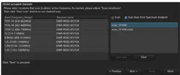 SONY DWX Wireless Studio - Lorsque [Scan data from Spectrum Analyzer] est sélectionné - 1