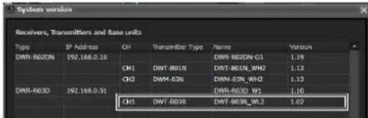 SONY DWX Wireless Studio - Fenêtre [System version information] - 2