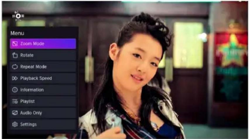 Menu Zoom Mode Rotate Repeat Mode Playback Speed Information Playlist Audio Only Settings