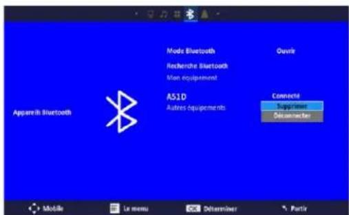 Apparelli Bluetooth Mode Bluetooth Recherche Bluetooth Main équipement AS1D Autres équipements Ovink Connecté Suppressor Déconnecter Mobile Le menu Déterminer Partir
