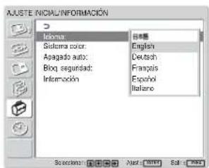 SONY FWD-42LX1 - Pulse ↑/↓ para desplazar el cursor (amarillo) a "Idioma" y pulse ENTER. - 1