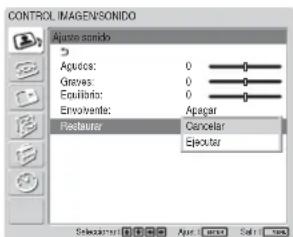 SONY FWD-42LX1 - Restauración de los elementos del menú de Ajuste sonido a su ajuste original - 1