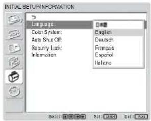 SONY FWD-42LX1 - Press ↑/↓ to move the cursor (yellow) to "Language" and press ENTER. - 1