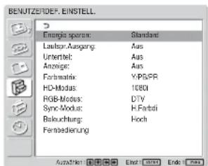 SONY FWD-42LX1 - Menü BENUTZERDEF. EINSTELL. - 1