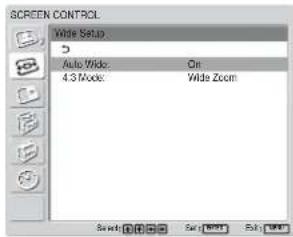 SONY FWD-42LX1 - Press ↑/↓ to move the cursor (yellow) to "SCREEN CONTROL" and press ENTER. - 2