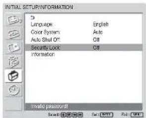 SONY FWD-42LX1 - To activate the Security Lock - 5
