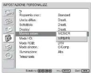 SONY FWD-42LX1 - Premere ↑/↓ per spostare il cursore (giallo) su "Matrice colore", quindi premere ENTER. Viene visualizzato il seguente menu sul display. - 1
