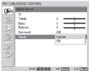SONY FWD-42LX1 - 将 Adjust Sound（调整音质）菜单项目恢复到其初始设定 - 1