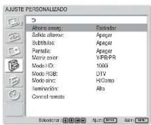 SONY FWD-42LX1 - Pulse ↑/↓ para desplazar el cursor (amarillo) hasta “AJUSTE PERSONALIZADO” y pulse ENTER. - 1