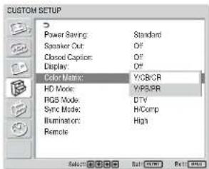 SONY FWD-42LX1 - Press ↑/↓ to move the cursor (yellow) to "Color Matrix" and press ENTER. The following menu appears on the screen. - 1