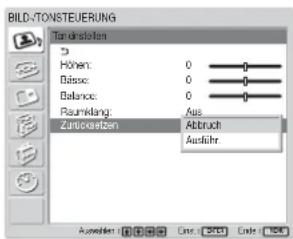 SONY FWD-42LX1 - Zurücksetzen der Optionen im Menü Ton einstellen auf die ursprünglichen Werte - 1