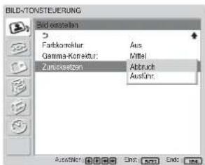 SONY FWD-42LX1 - Zurücksetzen der Optionen im Menü Bild einstellen auf ihre ursprünglichen Werte - 1