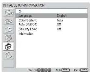 SONY FWD-42LX1 - Press ↑/↓ to move the cursor (yellow) to "INITIAL SETUP/INFORMATION" and press ENTER. - 1
