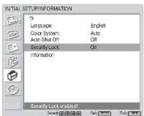 SONY FWD-42LX1 - To activate the Security Lock - 4