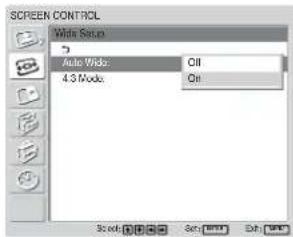 SONY FWD-42LX1 - Press ↑/↓ to move the cursor (yellow) to "SCREEN CONTROL" and press ENTER. - 3