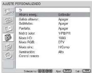 SONY FWD-42LX1 - Seleccione “AJUSTE PERSONALIZADO” y pulse ENTER. Aparece lo siguiente en pantalla. - 1
