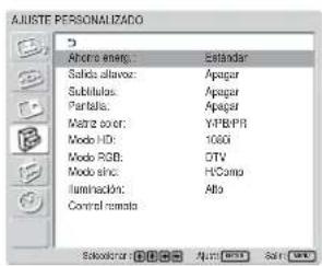 SONY FWD-32LX1R - Pulse ↑/↓ para desplazar el cursor (amarillo) hasta “AJUSTE PERSONALIZADO” y pulse ENTER. - 1