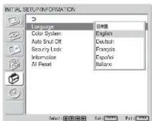 SONY FWD-32LX1R - 按↑/↓键将光标（黄色）移到“Language”菜单处并按 ENTER 键。 - 1