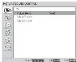SONY FWD-32LX1R - PICTURE/SOUND CONTROL (图像/声音控制) 菜单 - 1