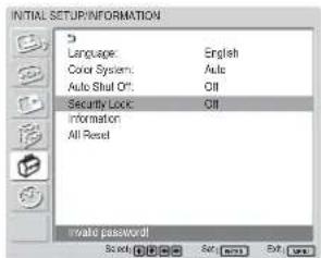 SONY FWD-32LX1R - To activate the Security Lock - 5