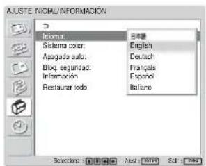 SONY FWD-32LX1R - Pulse ↑/↓ para desplazar el cursor (amarillo) a "Idioma" y pulse ENTER. - 1