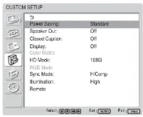 SONY FWD-32LX1R - CUSTOM SETUP menu - 1