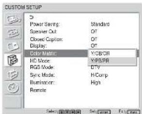 SONY FWD-32LX1R - 按↑/↓键将光标（黄色）移动“Color Matrix”处并按 ENTER 键。 - 1