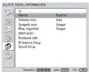SONY FWD-32LX1R - Pulse ↑/↓ para desplazar el cursor (amarillo) hasta “AJUSTE INICIAL/INFORMACIÓN” y pulse ENTER. - 1