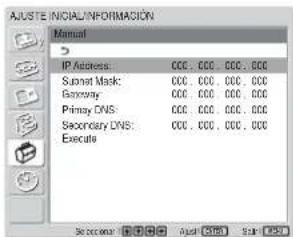 SONY FWD-32LX1R - Seleccione "Manual" en el paso 4 de "Obtención automática de una dirección IP (DHCP)" y pulse ENTER. - 1