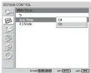 SONY FWD-32LX1R - Press ↑/↓ to move the cursor (yellow) to "SCREEN CONTROL" and press ENTER. - 3