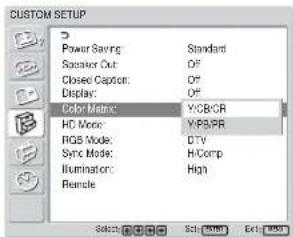 SONY FWD-32LX1R - Press ↑/↓ to move the cursor (yellow) to "Color Matrix" and press ENTER. The following menu appears on the screen. - 1