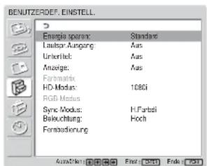SONY FWD-32LX1R - Menü BENUTZERDEF. EINSTELL. - 1