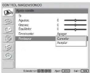 SONY FWD-32LX1R - Restauración de los elementos del menú de Ajuste sonido a su ajuste original - 1