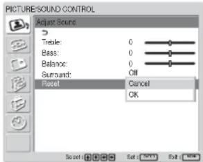 SONY FWD-32LX1R - 将 Adjust Sound（调整音质）菜单项目恢复到其初始设定 - 1