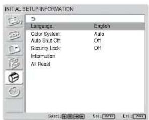 SONY FWD-32LX1R - Press ↑/↓ to move the cursor (yellow) to "INITIAL SETUP/INFORMATION" and press ENTER. - 1