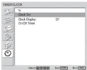 SONY FWD-32LX1R - TIMER/CLOCK menu - 1