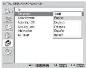 SONY FWD-32LX1R - Press ↑/↓ to move the cursor (yellow) to "Language" and press ENTER. - 1