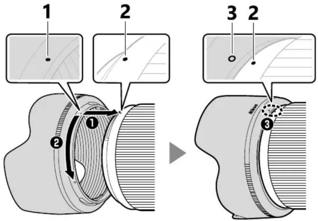 NIKON NIKKOR Z 50mm f/1.4 - Fixation et retrait du parasoleil - 1