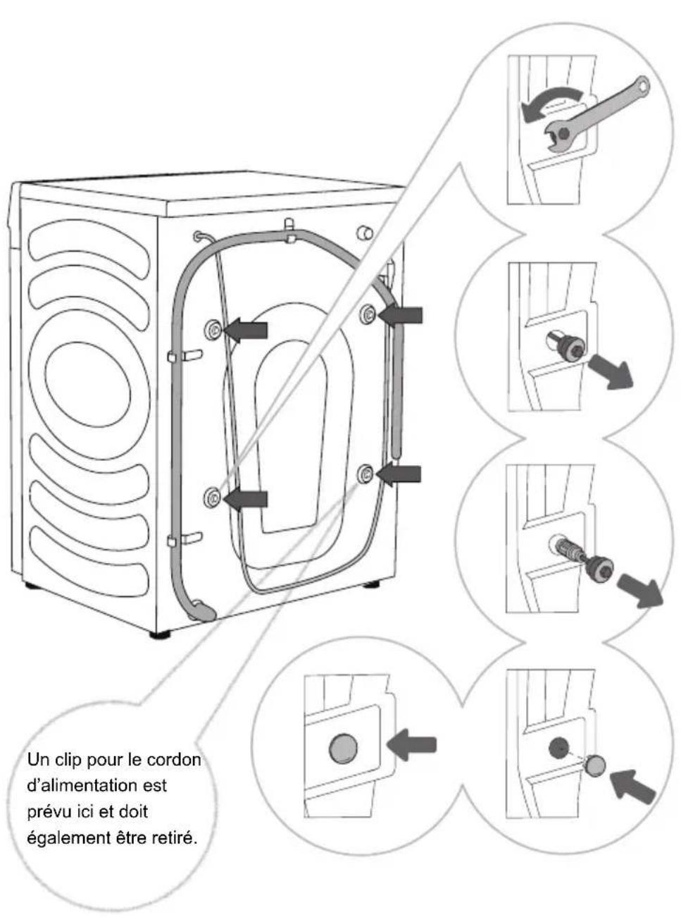 HISENSE WF1Q1041BT - RETRAIT DES BOULONS/VIS DE TRANSPORT - 1