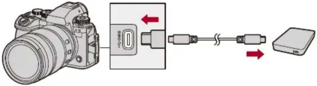 PANASONIC Lumix S1 II E - Branchez l'appareil photo et la SSD externe à l'aide d'un câble de raccordement USB. - 1