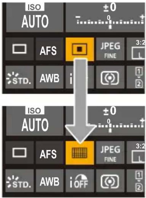 ISO AUTO ±0 - 0 + AFS JPEG FINE 3:2 STD. AWB i 1 2 ISO AUTO ±0 - 0 + AFS JPEG FINE 3:2 STD. AWB i OFF 1 2