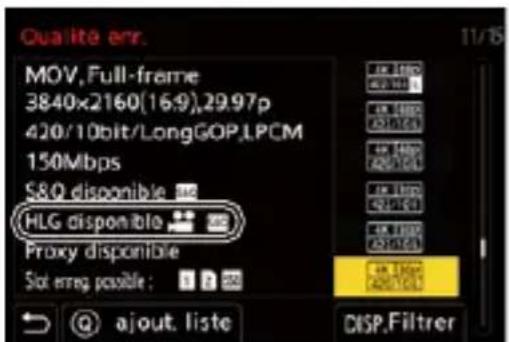 Qualite err. MOV, Full-frame 3840x2160(16:9),29.97p 420/10bit/LongGOP,LPCM 150Mbps S&Q disponible HLG disponible Proxy disponible Slot error possible : 1 2 3 4 ajout. liste 11/15 4K 1500 4K 1500 4K 1500 4K 1500 4K 1500 4K 1500 4K 1500 4K 1500 4K 1500 4K 1500 4K 1500 4K 1500 4K 1500 4K DISP.Filtrer